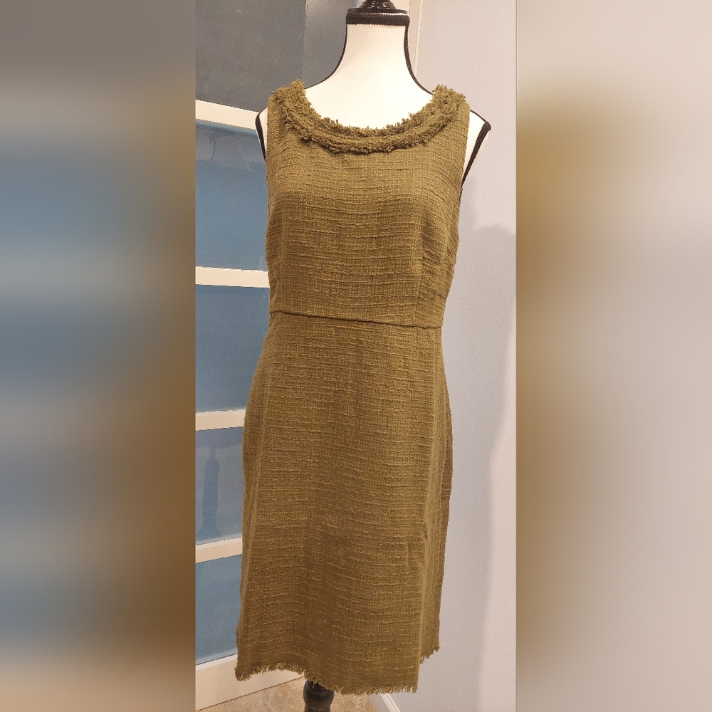 J. Crew Green Pleated Halter Sheath Dress